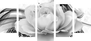 5-dijelna slika luksuzna ruža u crno-bijelom dizajnu