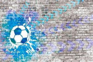 Tapeta plava nogometna lopta na zidu od cigle