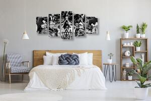 5-dijelna slika umjetnička lubanja u crno-bijelom dizajnu