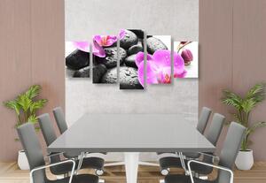 5-dijelna slika prekrasan sklad kamenja i orhideje