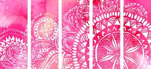 5-dijelna slika Mandala ružičasti akvarel