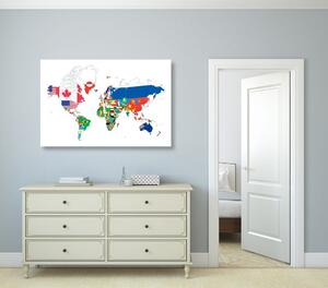 Slika zemljovid svijeta sa zastavama s bijelom pozadinom