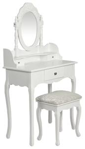 Toaletni stolić s ogledalom i stolcem bijeli