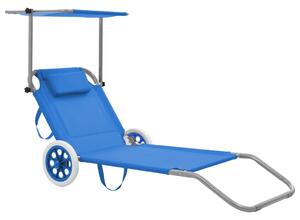VidaXL Sklopiva ležaljka za sunčanje s krovom i kotačima čelična plava