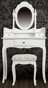 Toaletni stolić s ogledalom i stolcem bijeli