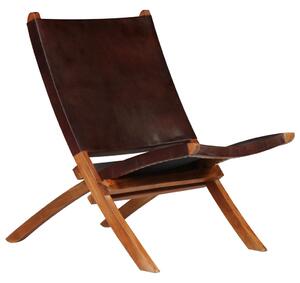 VidaXL Sklopiva stolica za opuštanje od prave kože smeđa