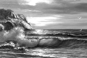 Slika jutro na moru u crno-bijelom dizajnu
