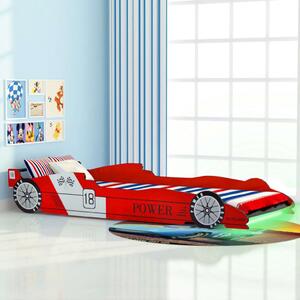 VidaXL Dječji krevet u obliku trkaćeg automobila LED 90x200 cm crveni