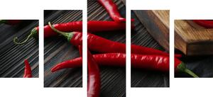 5-dijelna slika daska s chilli papričicama