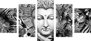 5-dijelna slika Buddha na egzotičnoj pozadini u crno-bijelom dizajnu