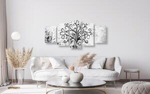 5-dijelna slika simbol drvo života u crno-bijelom dizajnu
