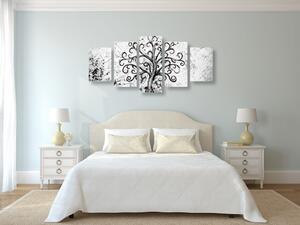5-dijelna slika simbol drvo života u crno-bijelom dizajnu