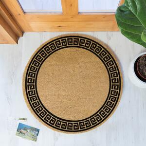 Crni okrugli otirač od prirodnih kokosovih vlakana Artsy Doormats Greek Border, ⌀ 70 cm
