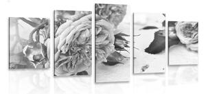 5-dijelna slika ruže u cvatu u crno-bijelom dizajnu