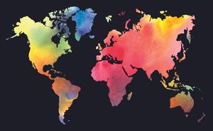 Tapeta zemljovid svijeta u akvarelnom dizajnu na crnoj pozadini