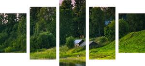 5-dijelna slika bajkovite kućice uz rijeku