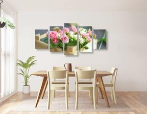 5-dijelna slika romantičan ružičasti buket cvijeća