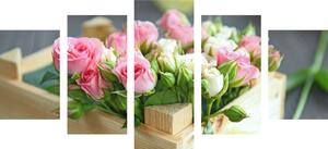 5-dijelna slika romantičan ružičasti buket cvijeća