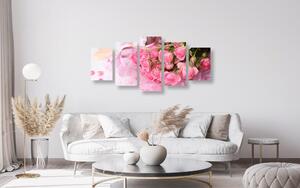 5-dijelna slika romantični ružičasti buket ruža