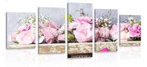 5-dijelna slika cvjetovi karanfila u drvenoj gajbi