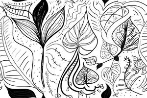 Tapeta magični listovi u crno-bijelom dizajnu