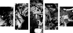 5-dijelna slika glava lava u crno-bijelom dizajnu