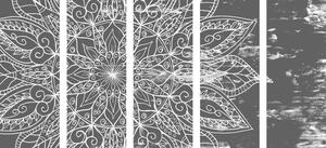 5-dijelna slika tekstura Mandale u crno-bijelom dizajnu