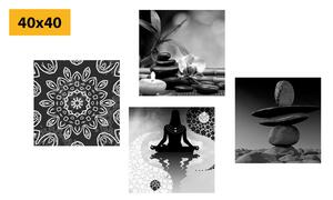 Set slika harmonija Feng Shui u crno-bijelom dizajnu