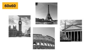 Set slika za ljubitelje putovanja u crno-bijelom dizajnu