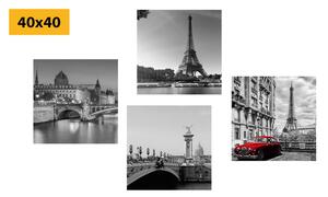 Set slika Pariz s retro crvenim autom