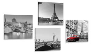 Set slika Pariz s retro crvenim autom