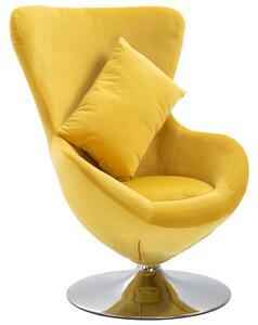 VidaXL Okretna jajolika stolica s jastukom žuta baršunasta