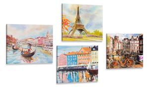 Set slika slikani gradovi i pastelnim bojama
