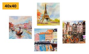 Set slika slikani gradovi i pastelnim bojama