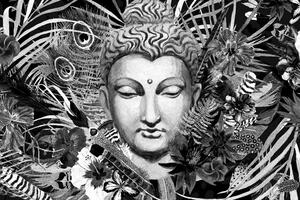 Slika Buddha na egzotičnoj pozadini u crno-bijelom dizajnu
