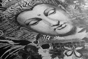 Slika Buddha na egzotičnoj pozadini u crno-bijelom dizajnu