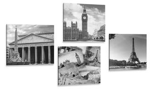 Set slika povijesni spomenici u crno-bijelom dizajnu