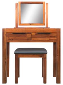 VidaXL Toaletni stolić s tabureom i ogledalom od masivnog drva akacije
