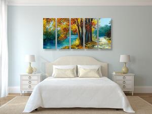 5-dijelna slika oslikana stabla u bojama jeseni
