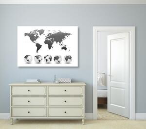 Slika globusi sa zemljovidom svijeta u crno-bijelom dizajnu