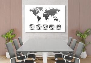 Slika globusi sa zemljovidom svijeta u crno-bijelom dizajnu