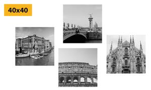 Set slika povijesni gradovi u crno-bijelom dizajnu
