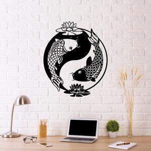 Crna metalna zidna dekoracija Fish Yin Yang, 41 x 49 cm