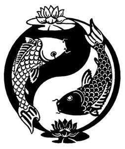 Crna metalna zidna dekoracija Fish Yin Yang, 41 x 49 cm