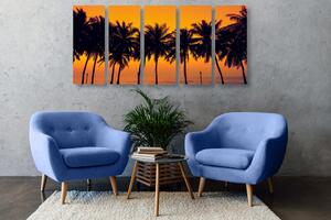 5-dijelna slika zalazak sunca iznad palmi