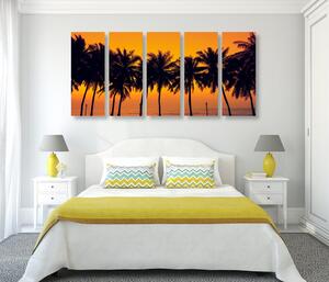 5-dijelna slika zalazak sunca iznad palmi