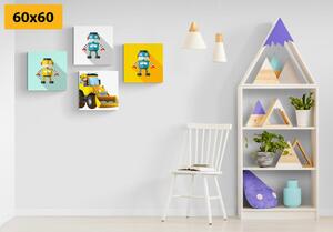 Set slika roboti sa žutim automobilom - 4x 40x40