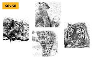 Set slika životinje u crno-bijelom akvarelnom dizajnu
