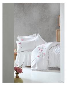 Bijela posteljina od pamučnog satena s plahtom Perla White, 200 x 220 cm
