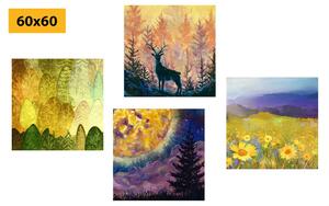 Set slika jelenova priča u imitaciji ulja na platnu